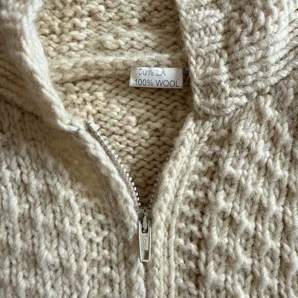 VINTAGE 100% WOOL CABLE KNIT HOODIE - Picture 3 of 4